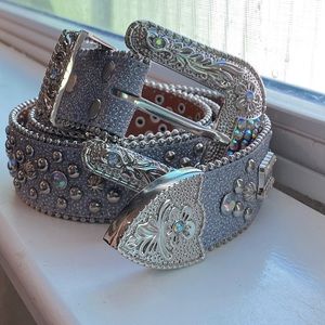 B.B. Simon Silver Rhinestone belt. 32”